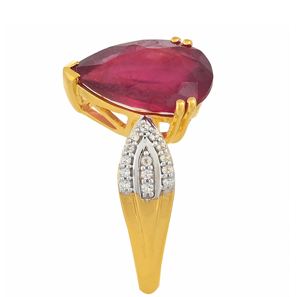 Pozlacené stříbro 925/1000 Prsten s Madagaskarským Rubínem a Bílým Topazem - Karátové číslo: 4.01. přibližná hmotnost: 3.21 gramů 2 