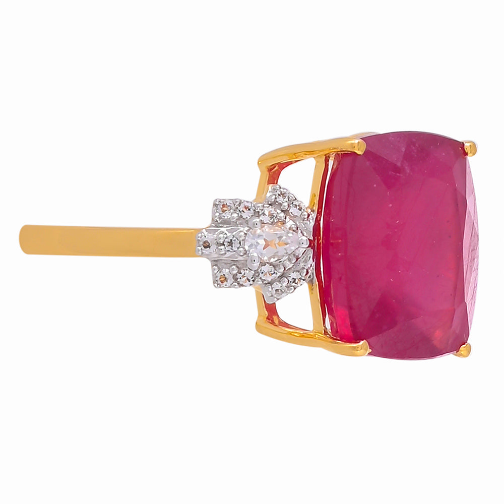 Pozlacené Stříbro 925/1000 - Prsten s Madagaskarským Rubínem a Bílým Topazem - Karátové číslo: 8.75. přibližná hmotnost: 4.65 gramů 3 