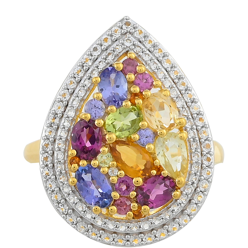 Pozlacený Stříbrný Prsten s Tanzanitem a Rhodolitovým Granátem