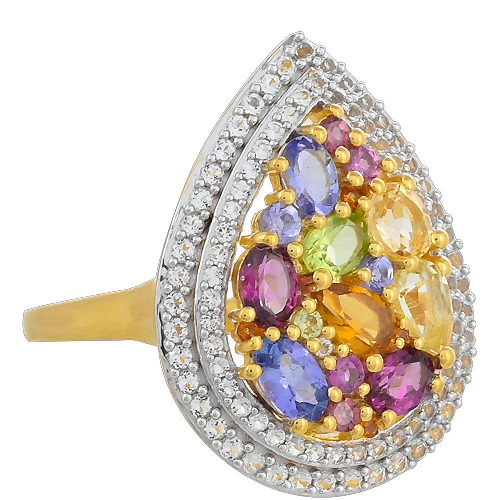 Pozlacený Stříbrný Prsten s Tanzanitem a Rhodolitovým Granátem 2 