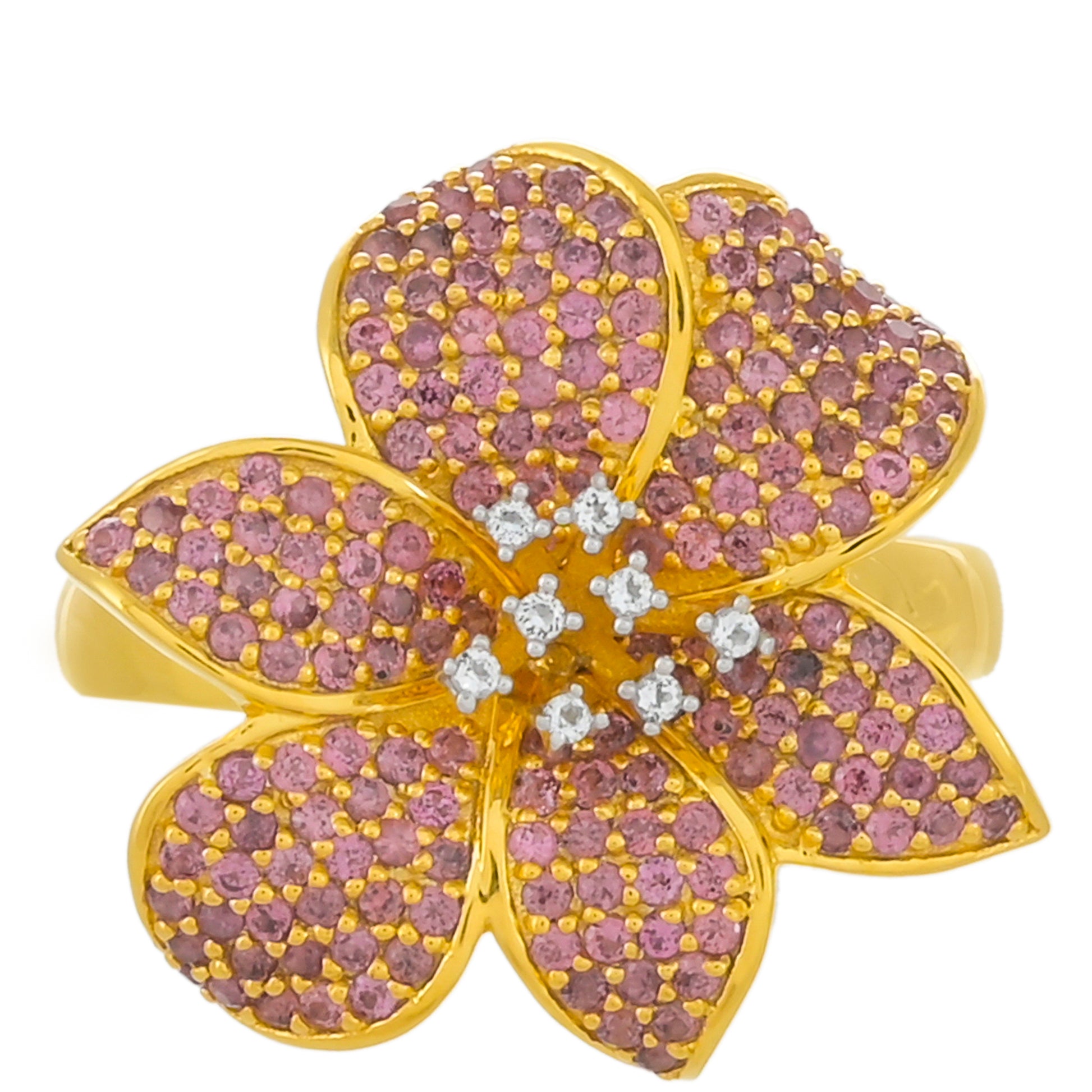 Pozlacený Stříbrný Prsten s Rhodolitovým Granátem a Bílým Topazem 1 