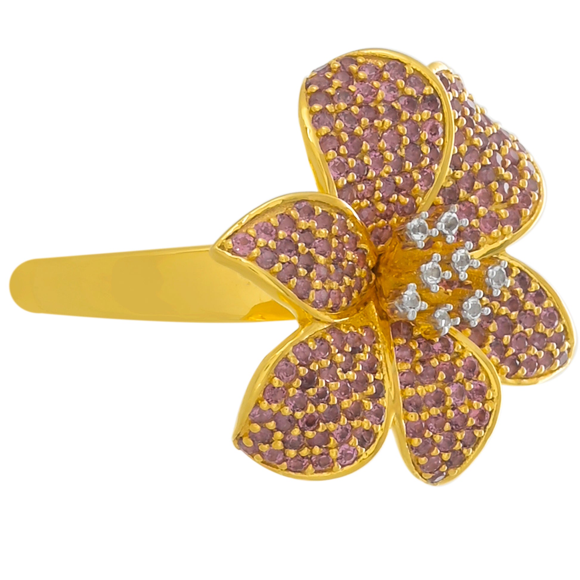 Pozlacený Stříbrný Prsten s Rhodolitovým Granátem a Bílým Topazem 2 