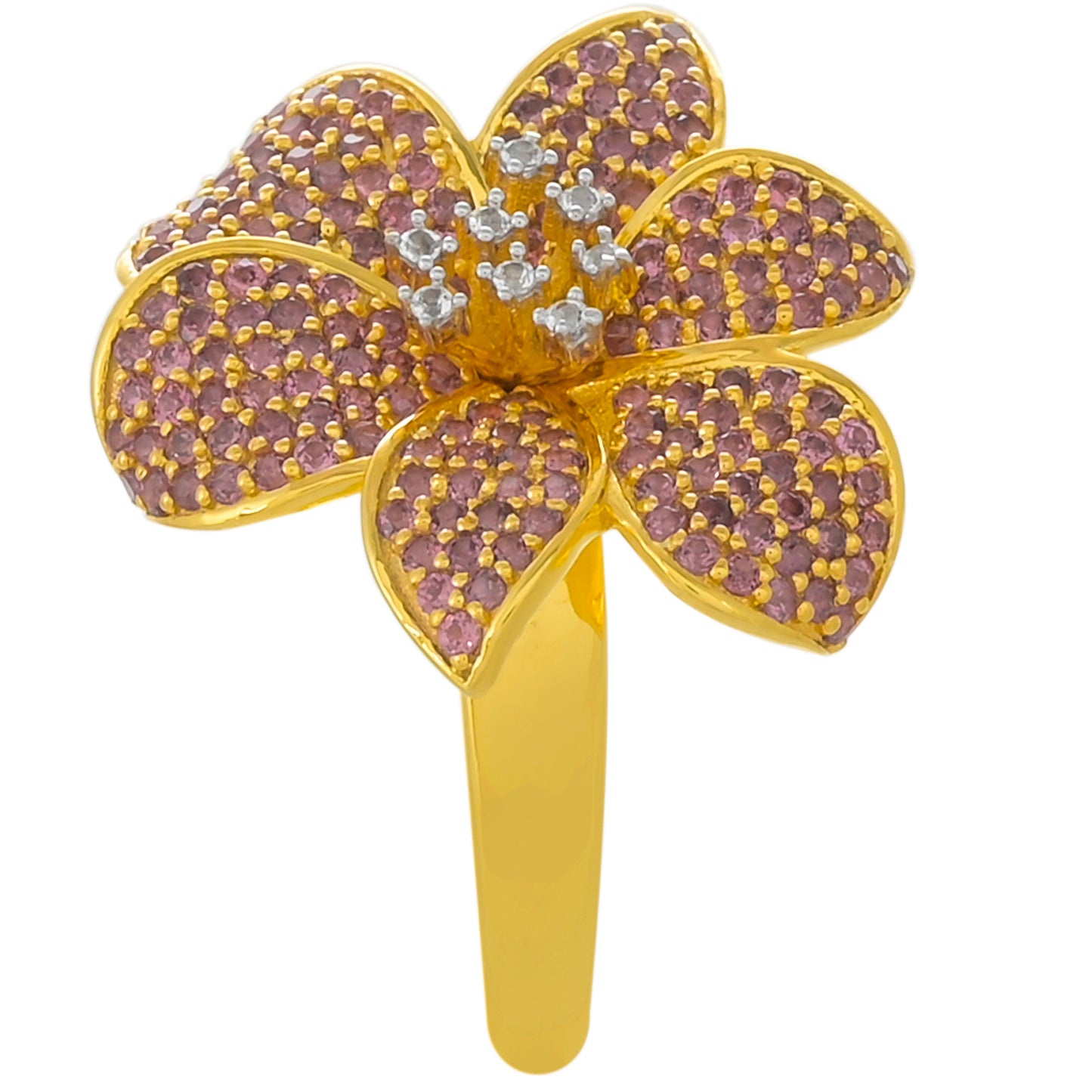 Pozlacený Stříbrný Prsten s Rhodolitovým Granátem a Bílým Topazem