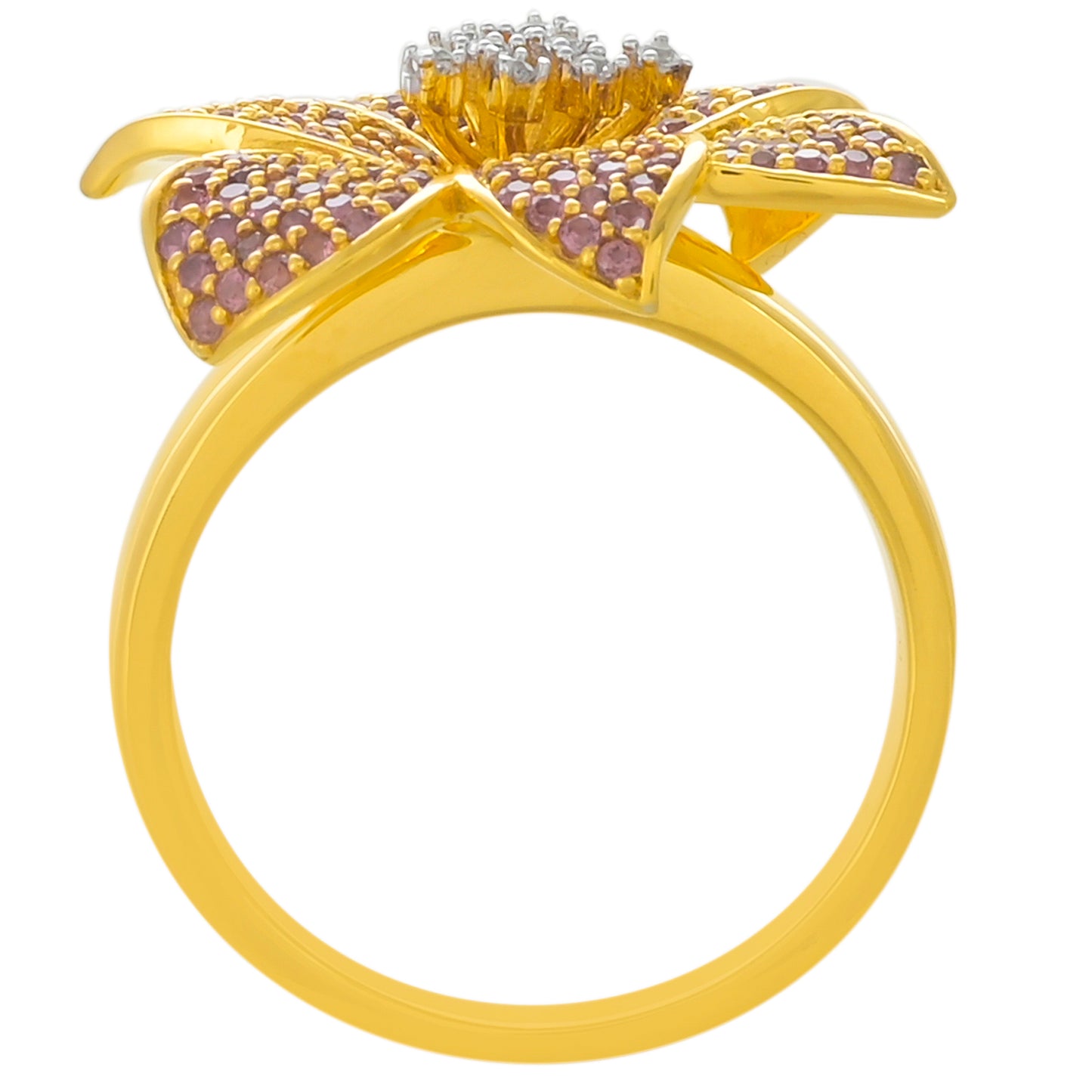 Pozlacený Stříbrný Prsten s Rhodolitovým Granátem a Bílým Topazem