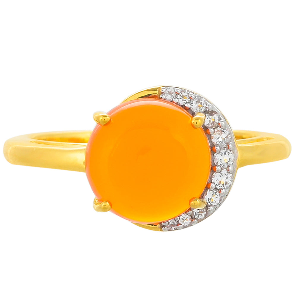 Pozlacené Stříbro 925/1000 - Prsten s Karneolem a Bílým Topazem - Karátové číslo: 2.63. přibližná hmotnost: 3.11 gramů 1 