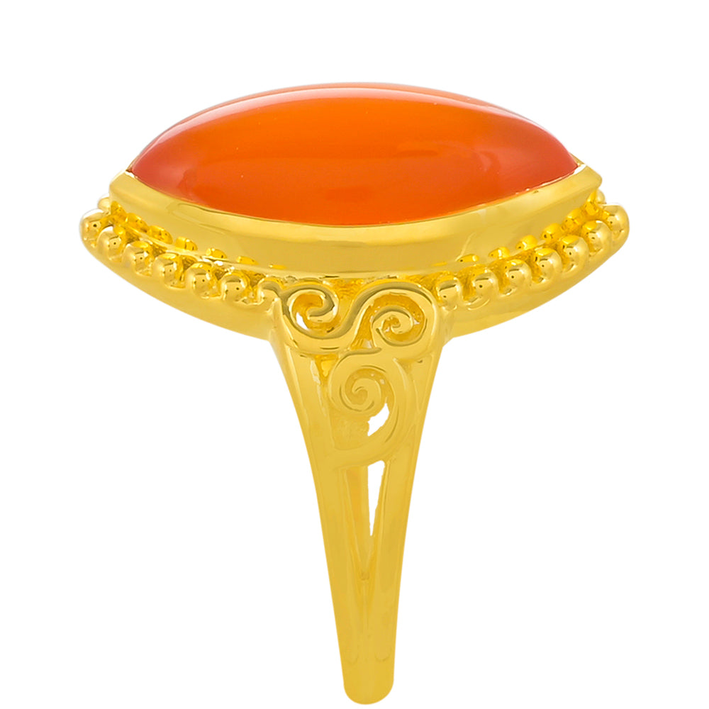 Pozlacené Stříbro 925/1000 - Prsten s Karneolem - Karátové číslo: 4.07. přibližná hmotnost: 4.14 gramů 3 