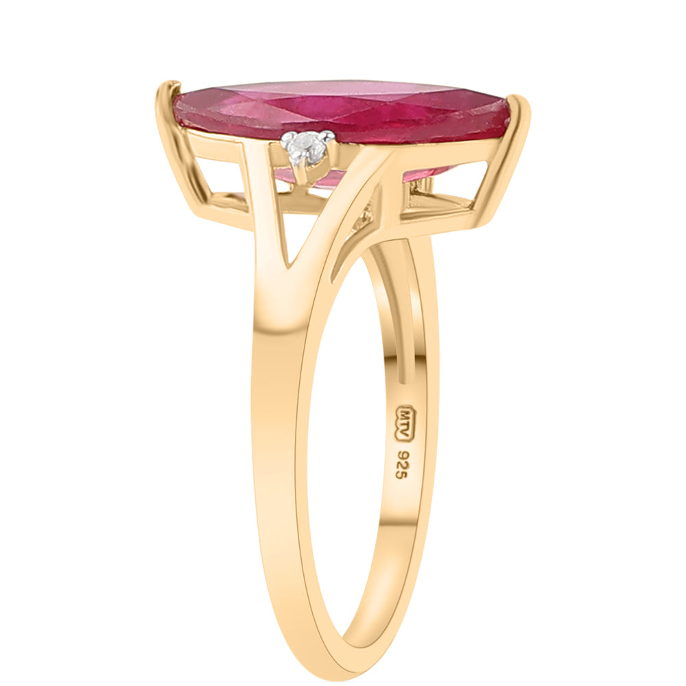 Pozlacené Stříbro 925/1000 - Prsten s Thajským Rubínem a Bílým Topazem - Karátové číslo: 3.4. přibližná hmotnost: 3.03 gramů 2 