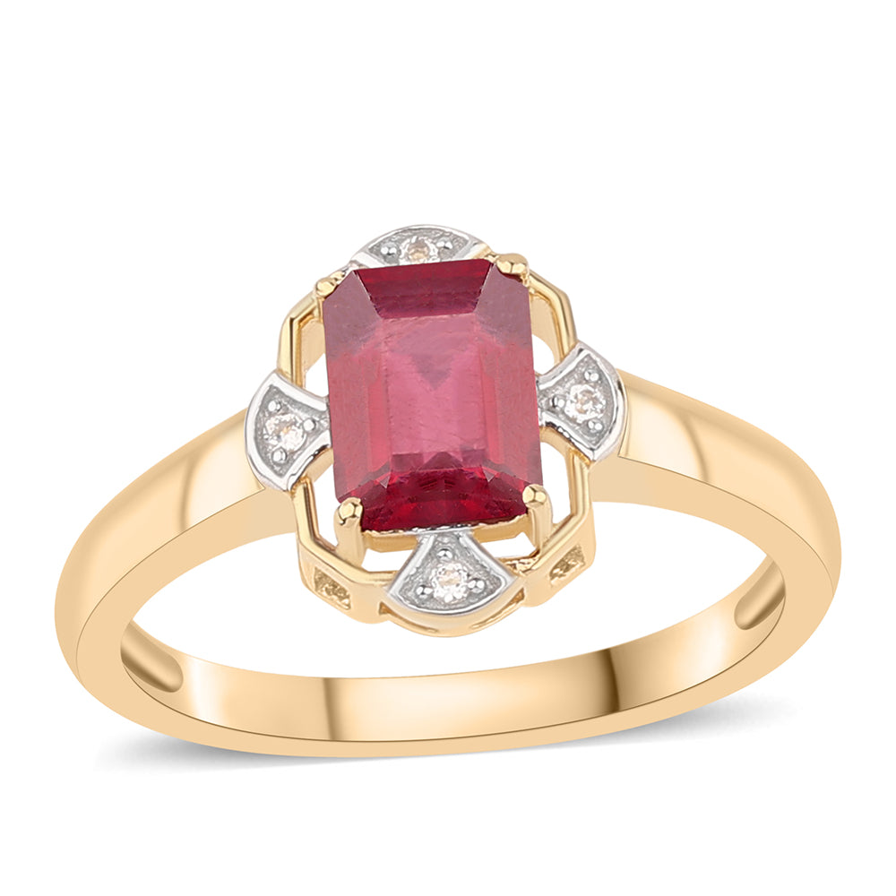 Pozlacený 925 / 1000 Sterlingové Stříbro Prsten s Thajským Rubínem a Bílým Topazem 1 