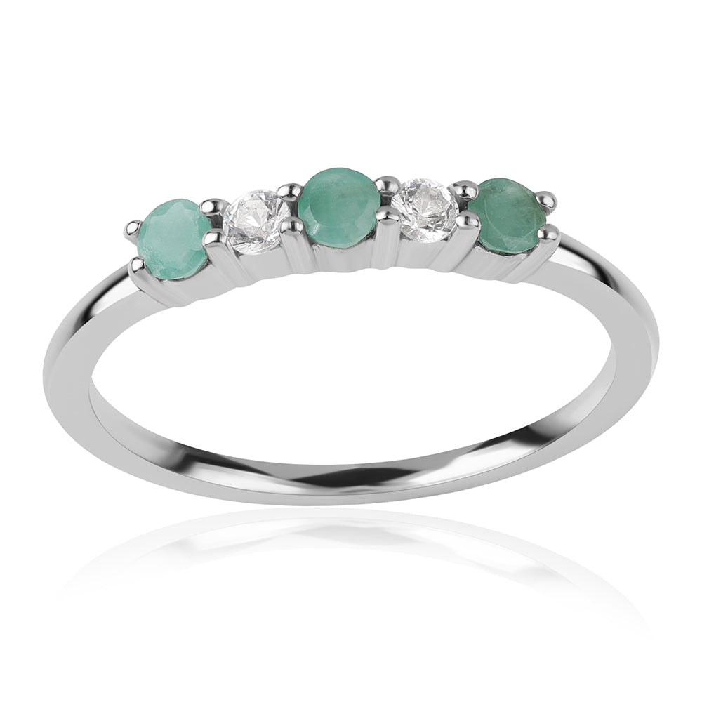 Stříbro 925/1000 - Prsten s Brazilským Smaragdem a Bílým Topazem - Karátové číslo: 0.52. přibližná hmotnost: 1.72 gramů