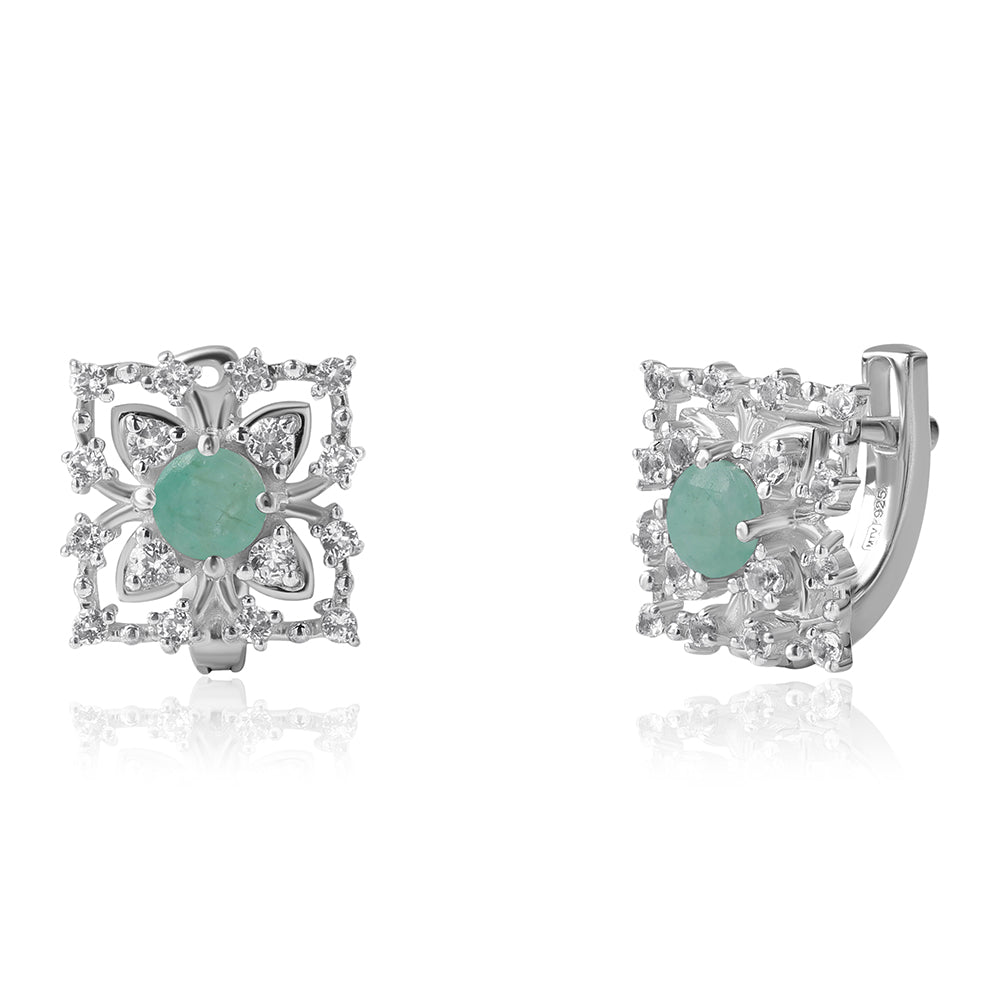 925 / 1000 Sterlingové Stříbro Náušnice s Brazilským Smaragdem a Bílým Topazem 1 