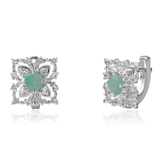 925 / 1000 Sterlingové Stříbro Náušnice s Brazilským Smaragdem a Bílým Topazem
