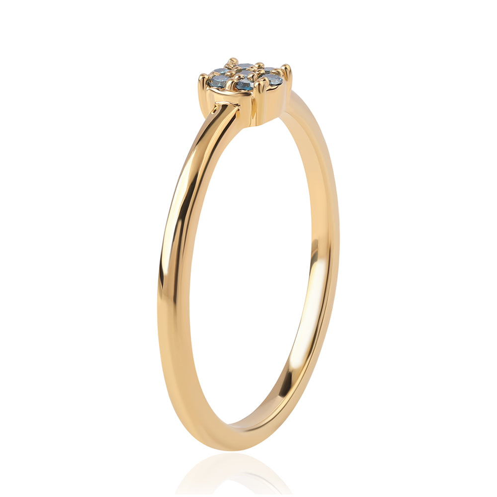 Pozlacené Stříbro 925/1000 - Prsten s Modrým Diamantem - Karátové číslo: 0.11. přibližná hmotnost: 1.71 gramů 2 