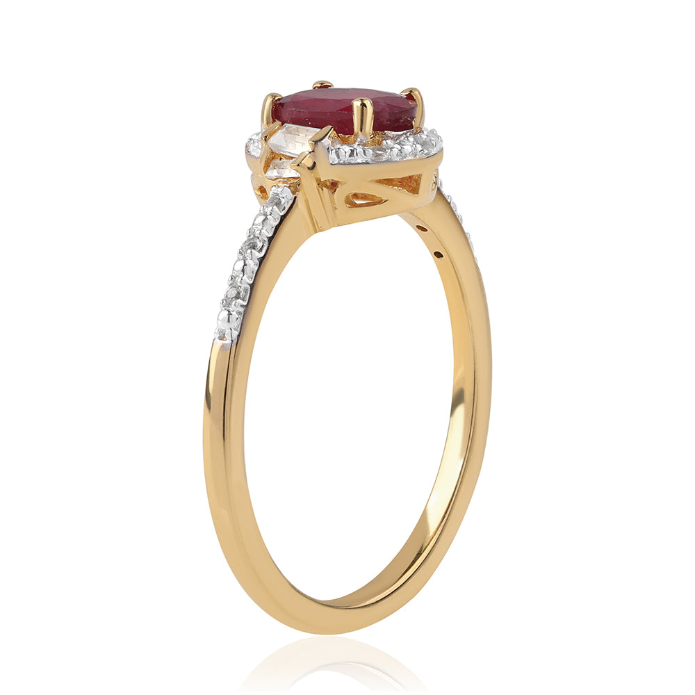 Pozlacené Stříbro 925/1000 - Prsten s Mozambickým Rubínem a Bílým Topazem - Karátové číslo: 1.49. přibližná hmotnost: 2.36 gramů 1 