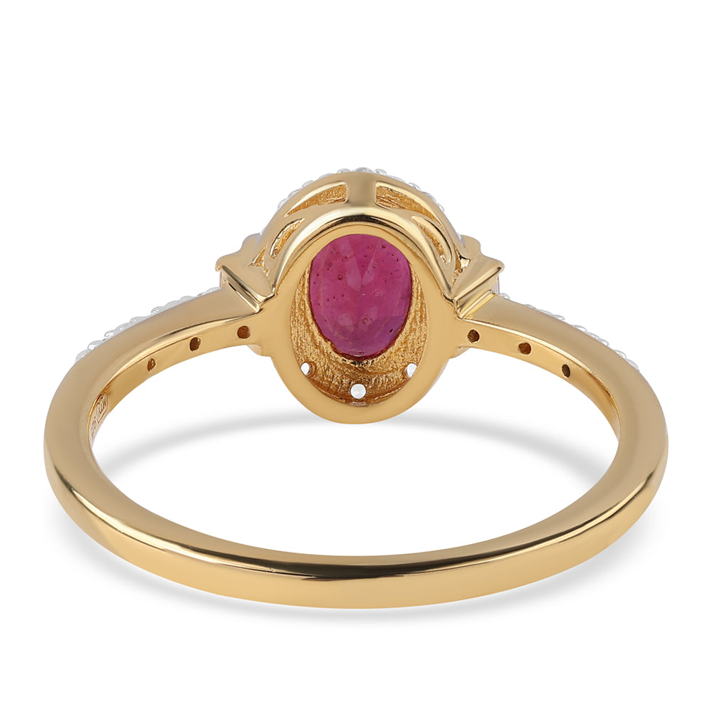 Pozlacené Stříbro 925/1000 - Prsten s Mozambickým Rubínem a Bílým Topazem - Karátové číslo: 1.49. přibližná hmotnost: 2.36 gramů