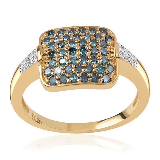 Pozlacený 925 / 1000 Sterlingové Stříbro Prsten s Modrým Diamantem a Bílým Diamantem