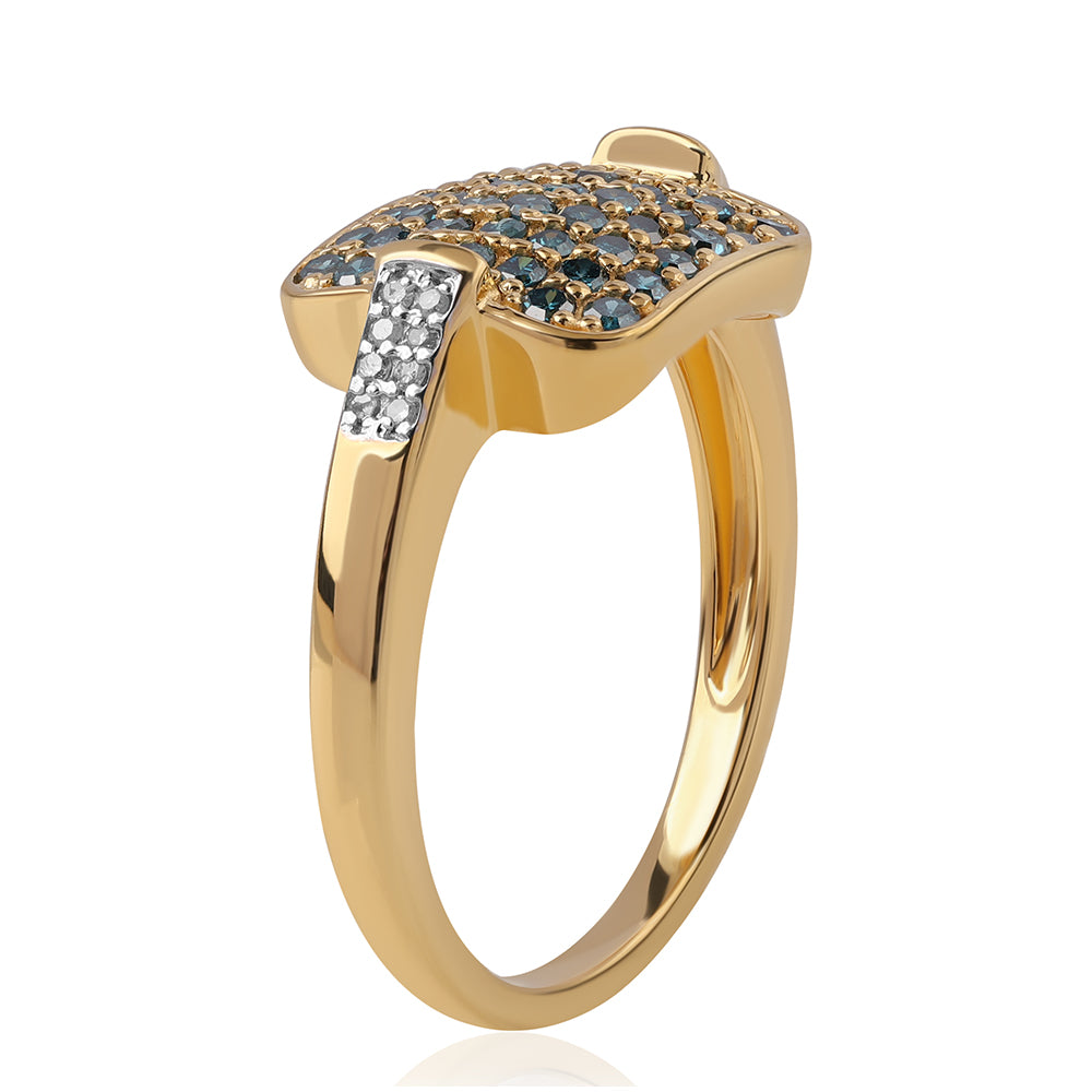 Pozlacený 925 / 1000 Sterlingové Stříbro Prsten s Modrým Diamantem a Bílým Diamantem 2 