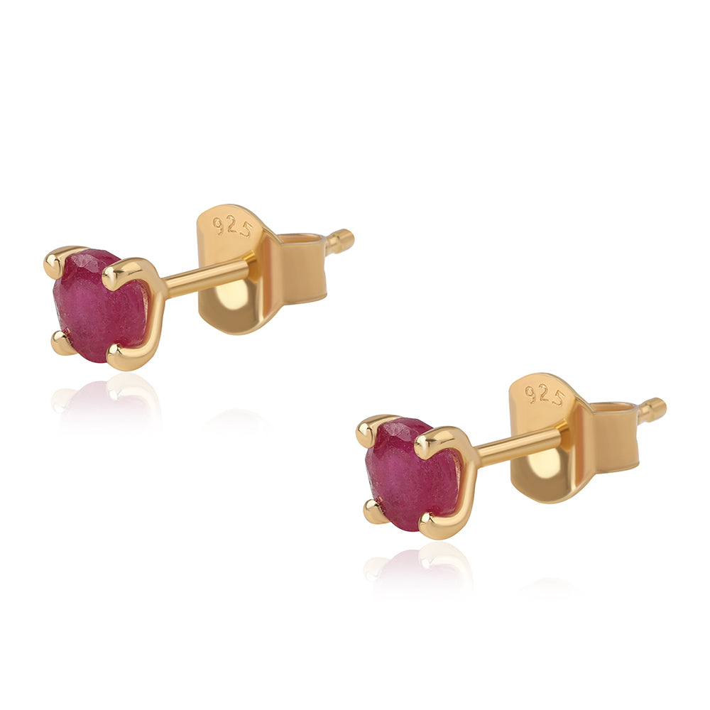 Pozlacené Stříbro 925/1000 - Náušnice s Mozambickým Rubínem - Karátové číslo: 1.1. přibližná hmotnost: 0.85 gramů