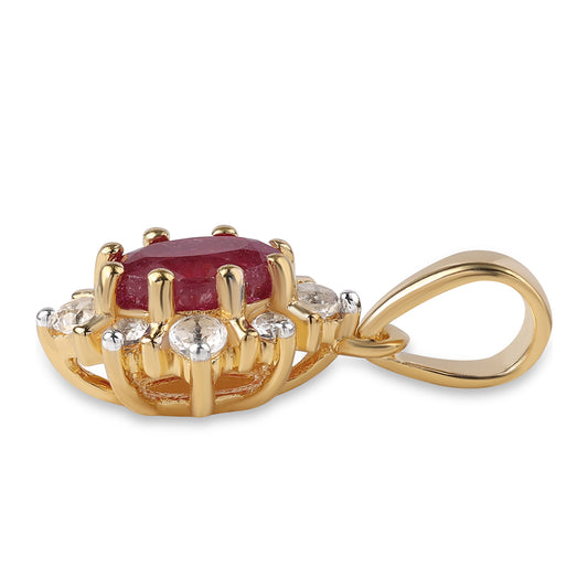 Pozlacený 925 / 1000 Sterlingové Stříbro Přívěsek s Mozambickým Rubínem a Bílým Topazem