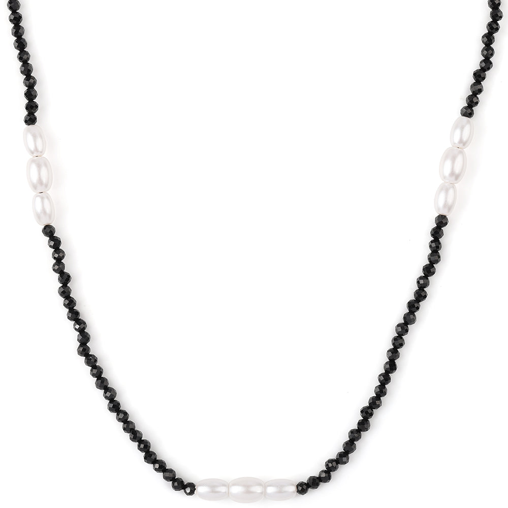 Pozlacené Stříbro 925/1000 - Náhrdelník s Černým spinelem a Bílou Sladkovodní Perlou - Karátové číslo: 39.5. přibližná hmotnost: 8.83 gramů 1 