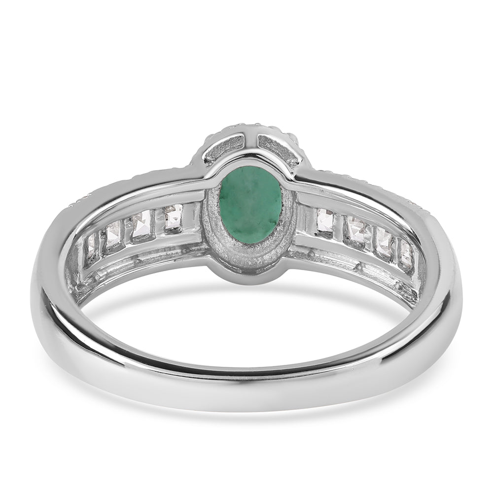 Stříbro 925/1000 - Prsten s Brazilským Smaragdem a Bílým Topazem - Karátové číslo: 1.01. přibližná hmotnost: 3.49 gramů