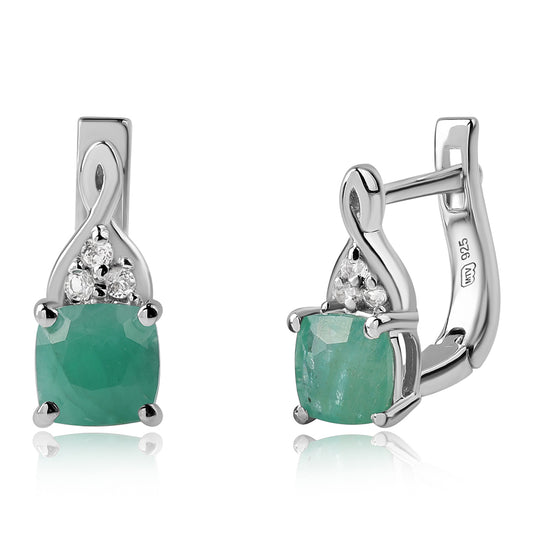 925 / 1000 Sterlingové Stříbro Náušnice s Brazilským Smaragdem a Bílým Topazem