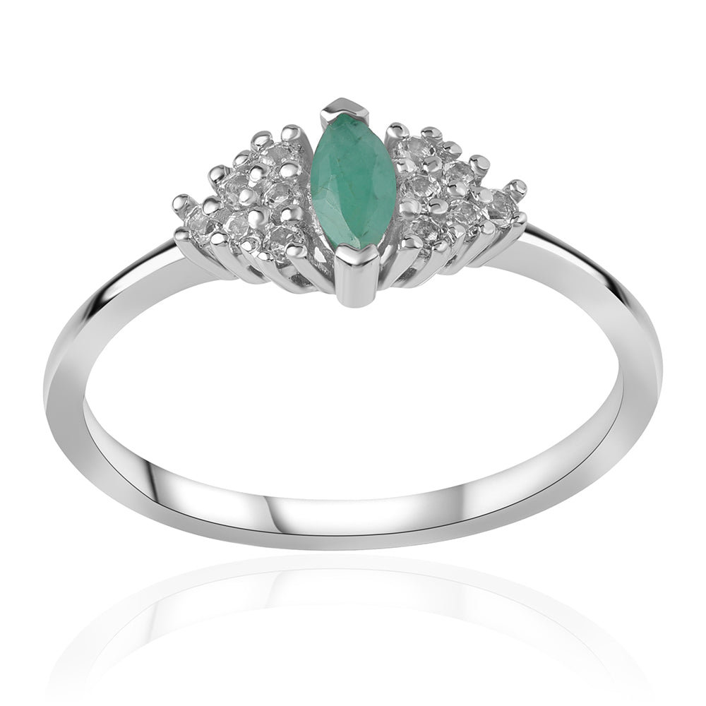 Stříbro 925/1000 - Prsten s Brazilským Smaragdem a Bílým Topazem - Karátové číslo: 0.65. přibližná hmotnost: 1.89 gramů 1 