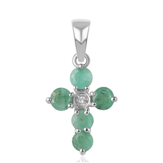 Kříž Stříbrný Přívěsek s Brazilským Smaragdem a Bílým Topazem