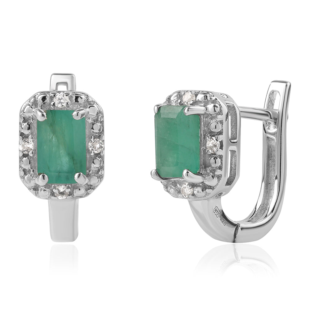 925 / 1000 Sterlingové Stříbro Náušnice s Brazilským Smaragdem a Bílým Topazem 2 