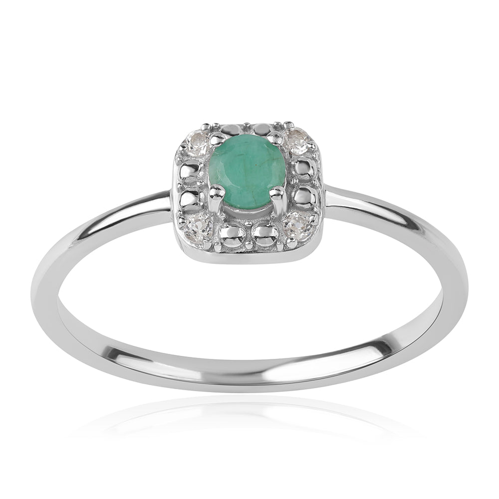 Stříbro 925/1000 - Sada s Brazilským Smaragdem a Bílým Topazem - Karátové číslo: 1.18. přibližná hmotnost: 4.37 gramů ( Náušnice+Prsten+Přívěsek ) 6 