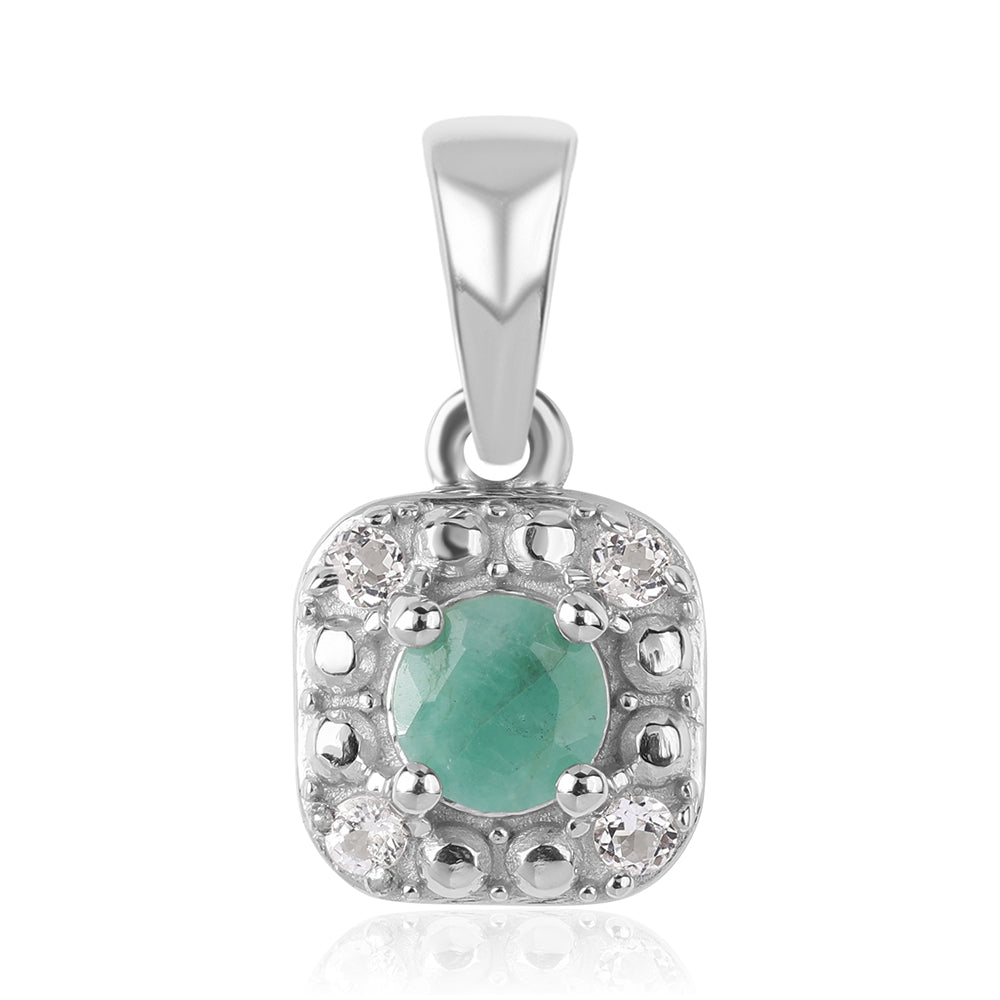 Stříbro 925/1000 - Sada s Brazilským Smaragdem a Bílým Topazem - Karátové číslo: 1.18. přibližná hmotnost: 4.37 gramů ( Náušnice+Prsten+Přívěsek )