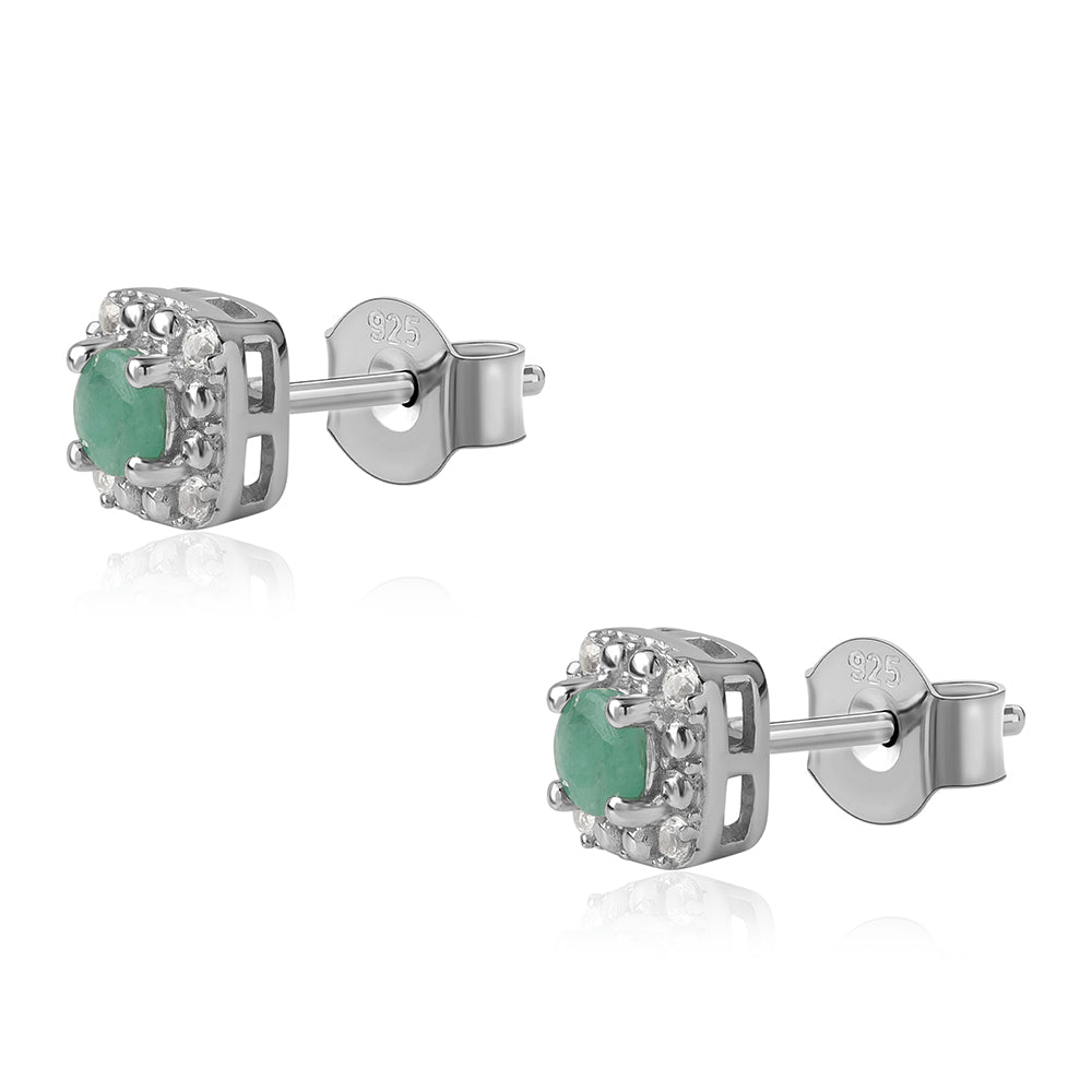 Stříbro 925/1000 - Sada s Brazilským Smaragdem a Bílým Topazem - Karátové číslo: 1.18. přibližná hmotnost: 4.37 gramů ( Náušnice+Prsten+Přívěsek )