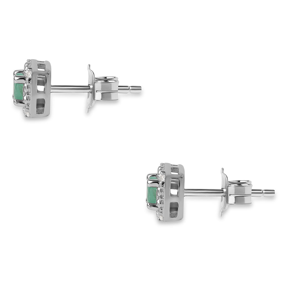 Stříbro 925/1000 - Sada s Brazilským Smaragdem a Bílým Topazem - Karátové číslo: 1.18. přibližná hmotnost: 4.37 gramů ( Náušnice+Prsten+Přívěsek )