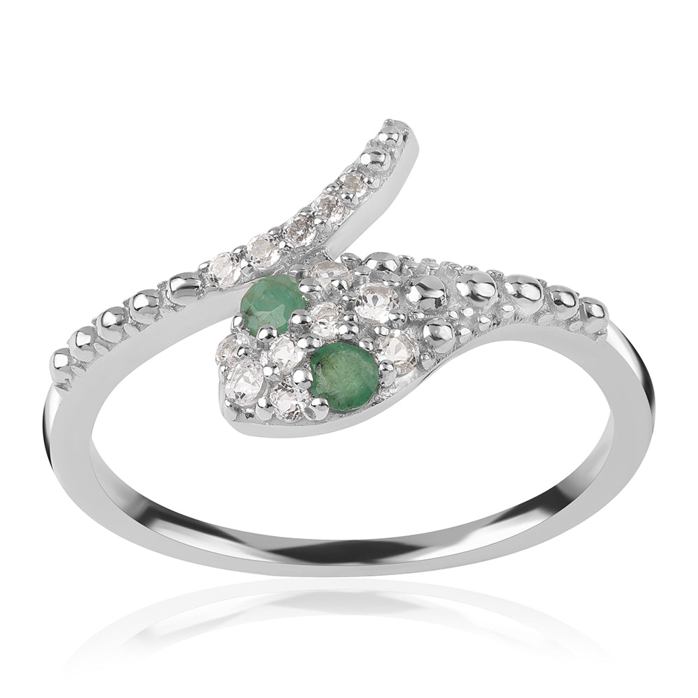 Stříbro 925/1000 - Prsten s Brazilským Smaragdem a Bílým Topazem - Karátové číslo: 0.34. přibližná hmotnost: 2.28 gramů 1 