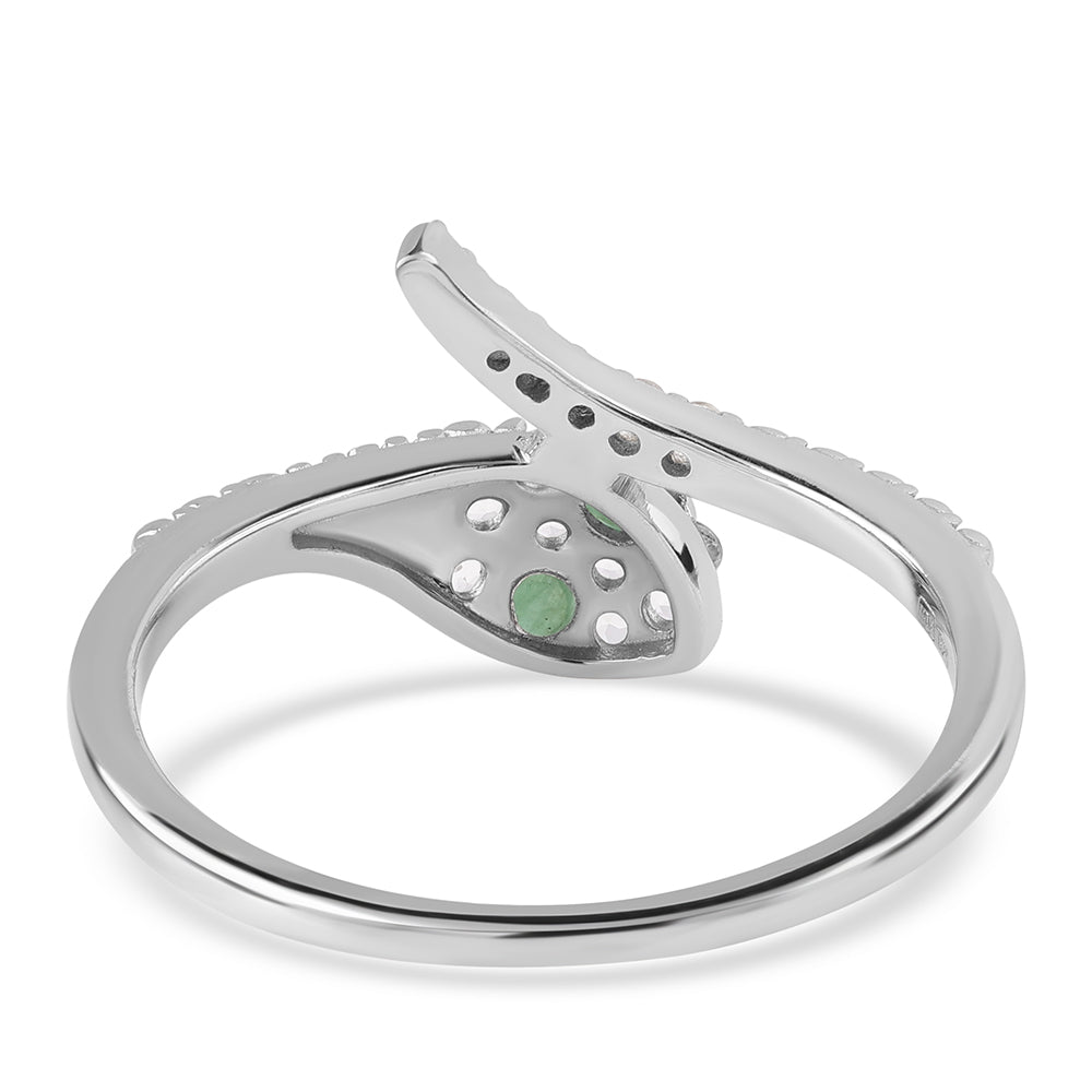 Stříbro 925/1000 - Prsten s Brazilským Smaragdem a Bílým Topazem - Karátové číslo: 0.34. přibližná hmotnost: 2.28 gramů 5 