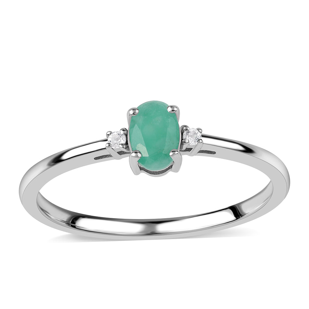 Stříbro 925/1000 - Prsten s Brazilským Smaragdem a Bílým Topazem - Karátové číslo: 0.53. přibližná hmotnost: 1.74 gramů