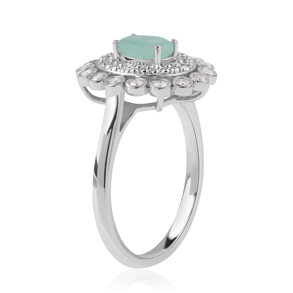 Stříbro 925/1000 - Prsten s Brazilským Smaragdem a Bílým Topazem - Karátové číslo: 1.08. přibližná hmotnost: 3.88 gramů 3 