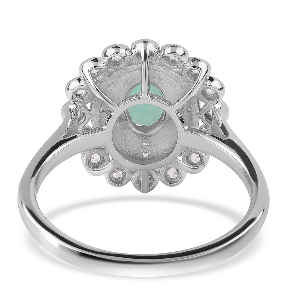 Stříbro 925/1000 - Prsten s Brazilským Smaragdem a Bílým Topazem - Karátové číslo: 1.08. přibližná hmotnost: 3.88 gramů