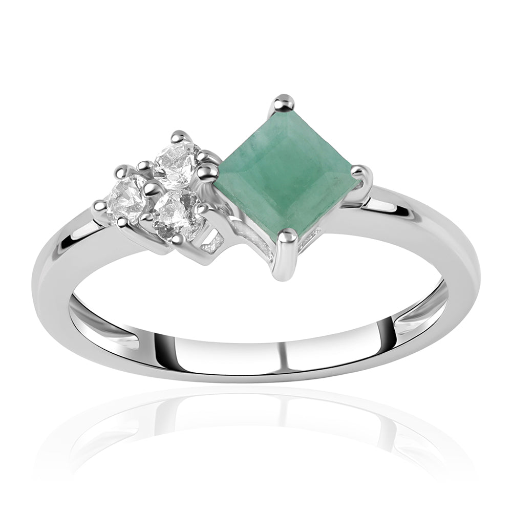 Stříbro 925/1000 - Prsten s Brazilským Smaragdem a Bílým Topazem - Karátové číslo: 0.63. přibližná hmotnost: 2.09 gramů