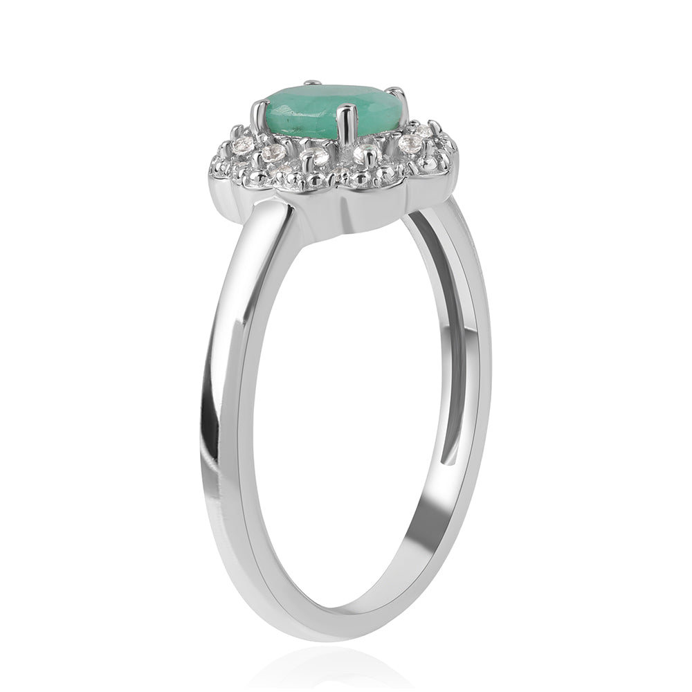 925 / 1000 Sterlingové Stříbro Prsten s Brazilským Smaragdem a Bílým Topazem