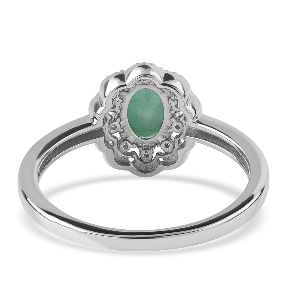 925 / 1000 Sterlingové Stříbro Prsten s Brazilským Smaragdem a Bílým Topazem 5 
