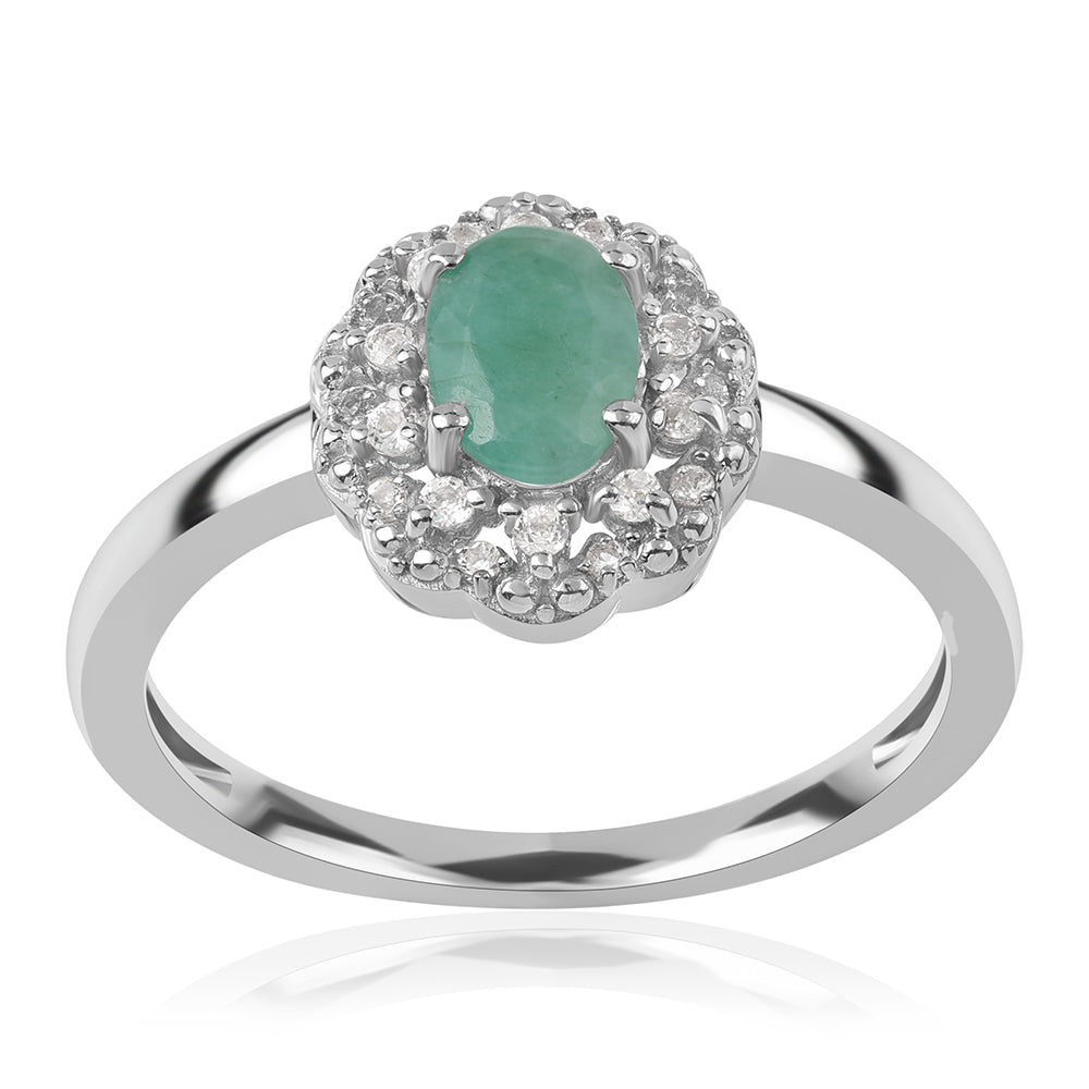 925 / 1000 Sterlingové Stříbro Prsten s Brazilským Smaragdem a Bílým Topazem 6 