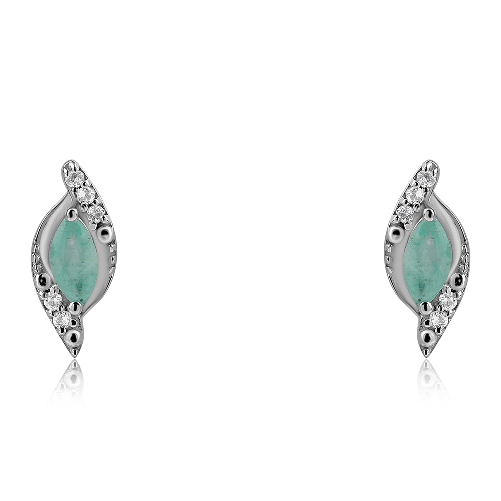 Stříbro 925/1000 - Náušnice s Brazilským Smaragdem a Bílým Topazem - Karátové číslo: 0.41. přibližná hmotnost: 1.17 gramů
