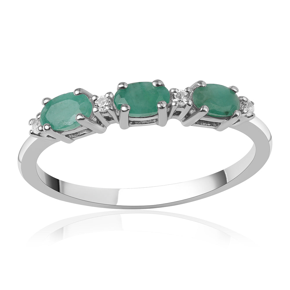 Stříbro 925/1000 - Prsten s Brazilským Smaragdem a Bílým Topazem - Karátové číslo: 0.9. přibližná hmotnost: 1.96 gramů 1 