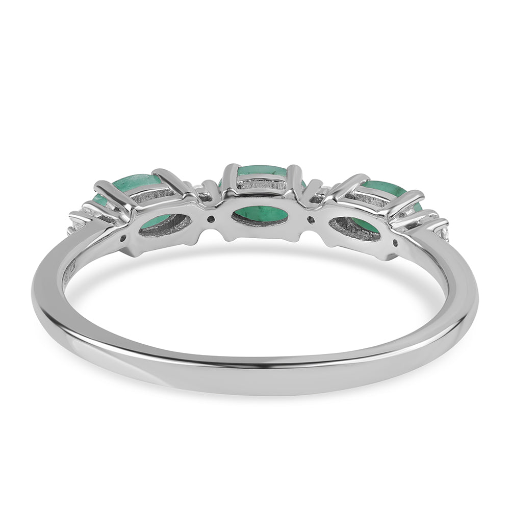 Stříbro 925/1000 - Prsten s Brazilským Smaragdem a Bílým Topazem - Karátové číslo: 0.9. přibližná hmotnost: 1.96 gramů 3 