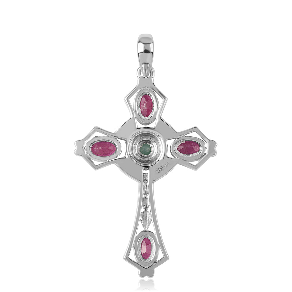 Stříbro 925/1000 - Přívěsek s Brazilským Smaragdem a Mozambickým Rubínem - Karátové číslo: 1.54. přibližná hmotnost: 4.32 gramů 5 