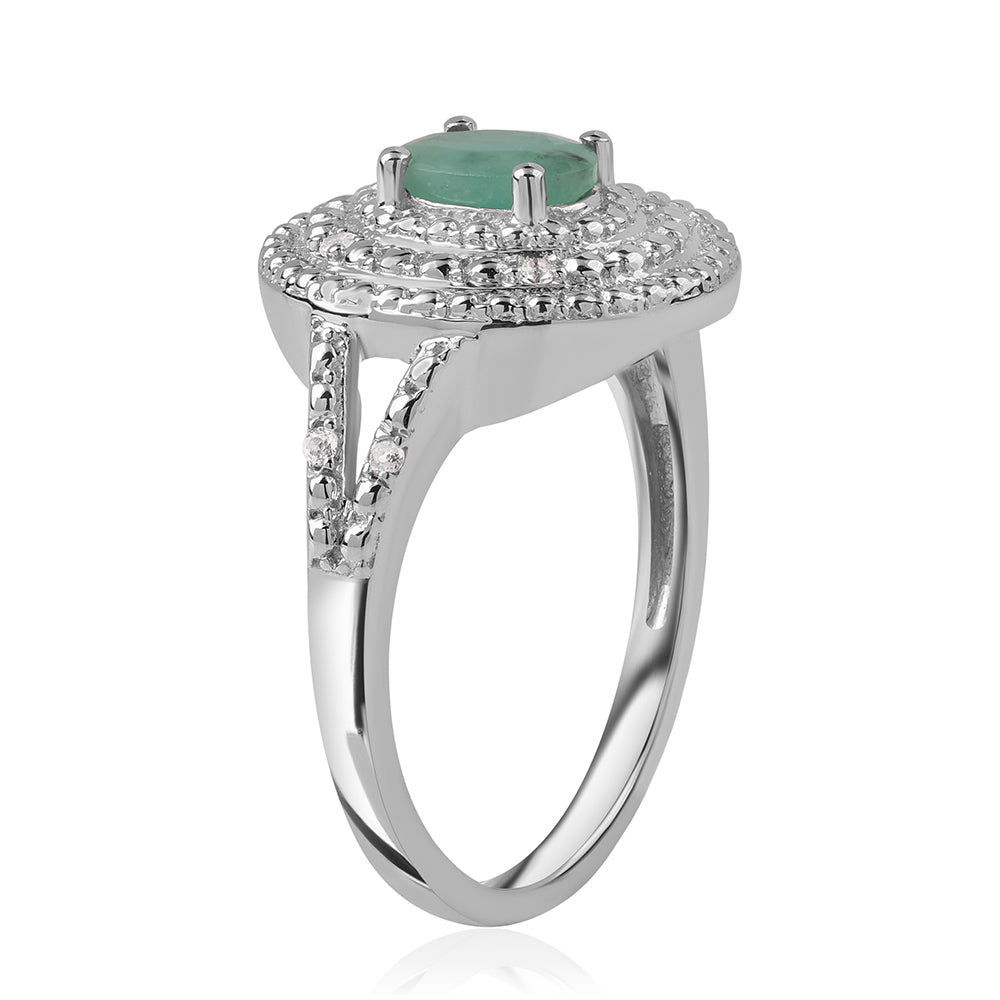 Stříbro 925/1000 - Prsten s Brazilským Smaragdem a Bílým Topazem - Karátové číslo: 0.82. přibližná hmotnost: 4.22 gramů 2 