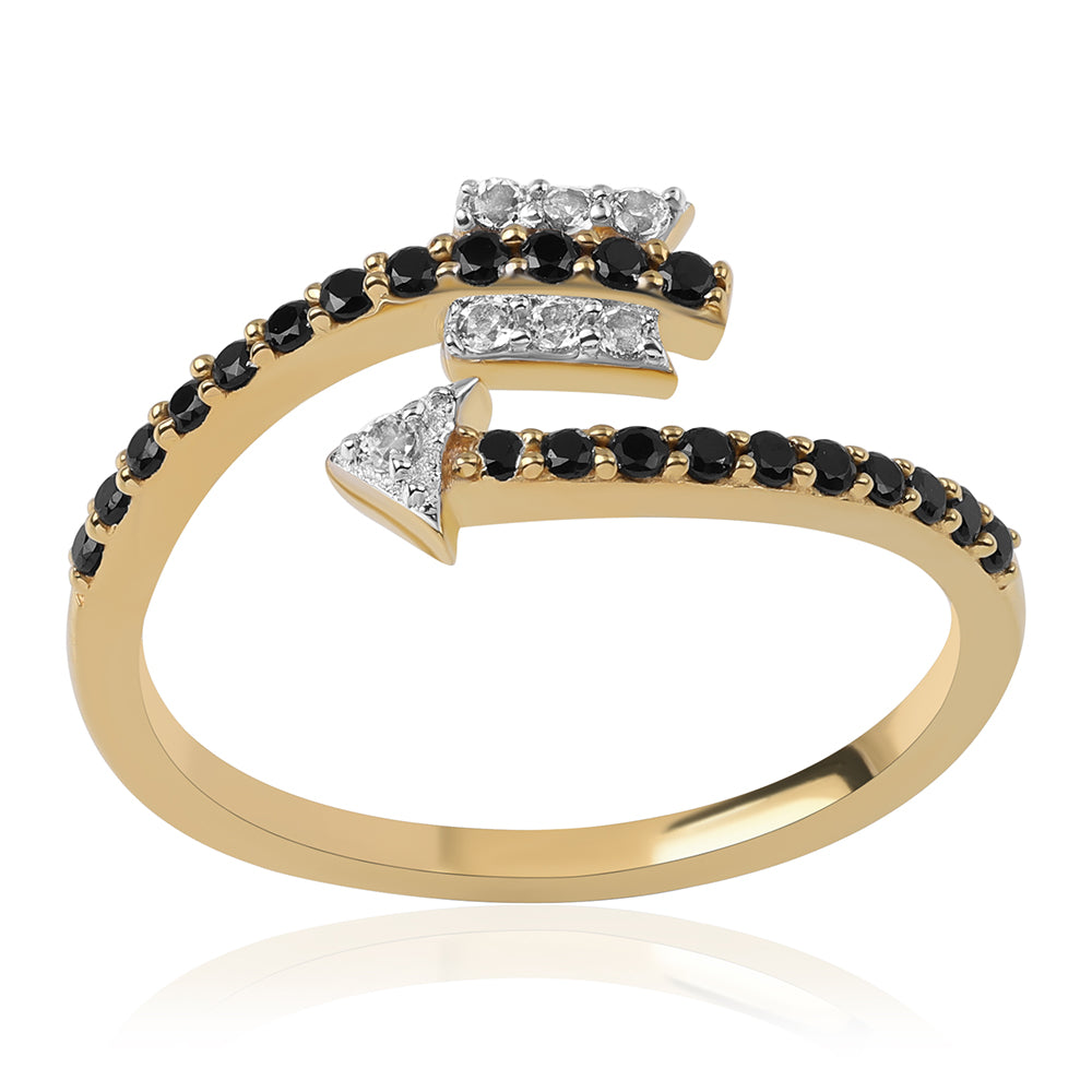 Pozlacené Stříbro 925/1000 - Prsten s Černým spinelem a Bílým Topazem - Karátové číslo: 0.48. přibližná hmotnost: 2.17 gramů 1 