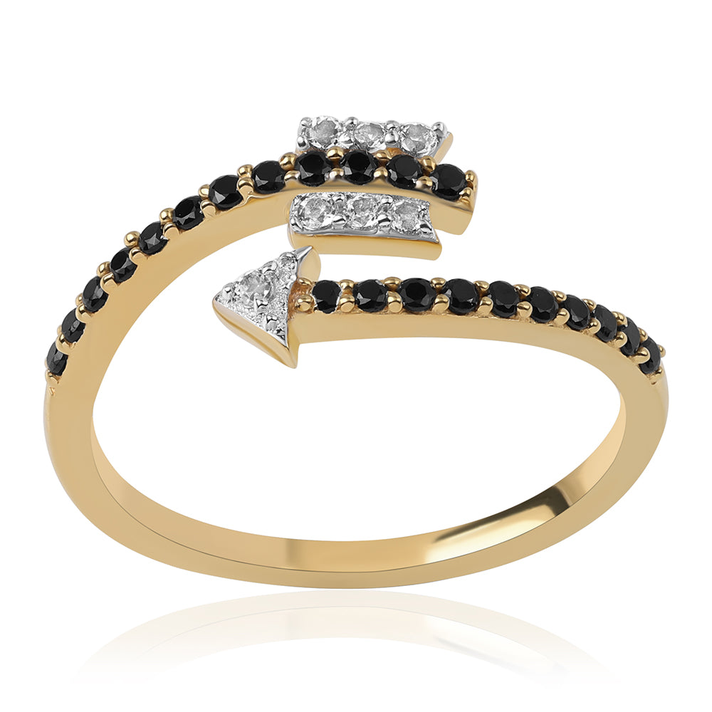 Pozlacené Stříbro 925/1000 - Prsten s Černým spinelem a Bílým Topazem - Karátové číslo: 0.48. přibližná hmotnost: 2.17 gramů 5 