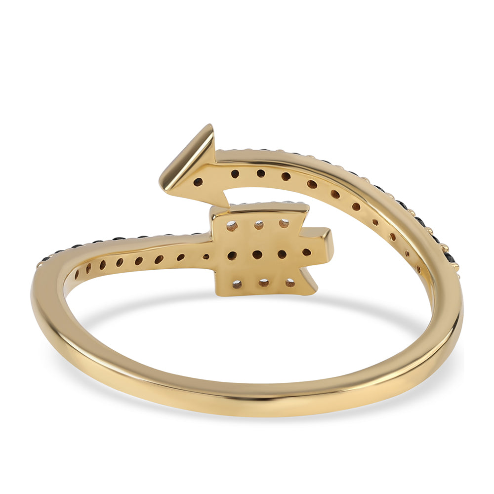 Pozlacené Stříbro 925/1000 - Prsten s Černým spinelem a Bílým Topazem - Karátové číslo: 0.48. přibližná hmotnost: 2.17 gramů 6 