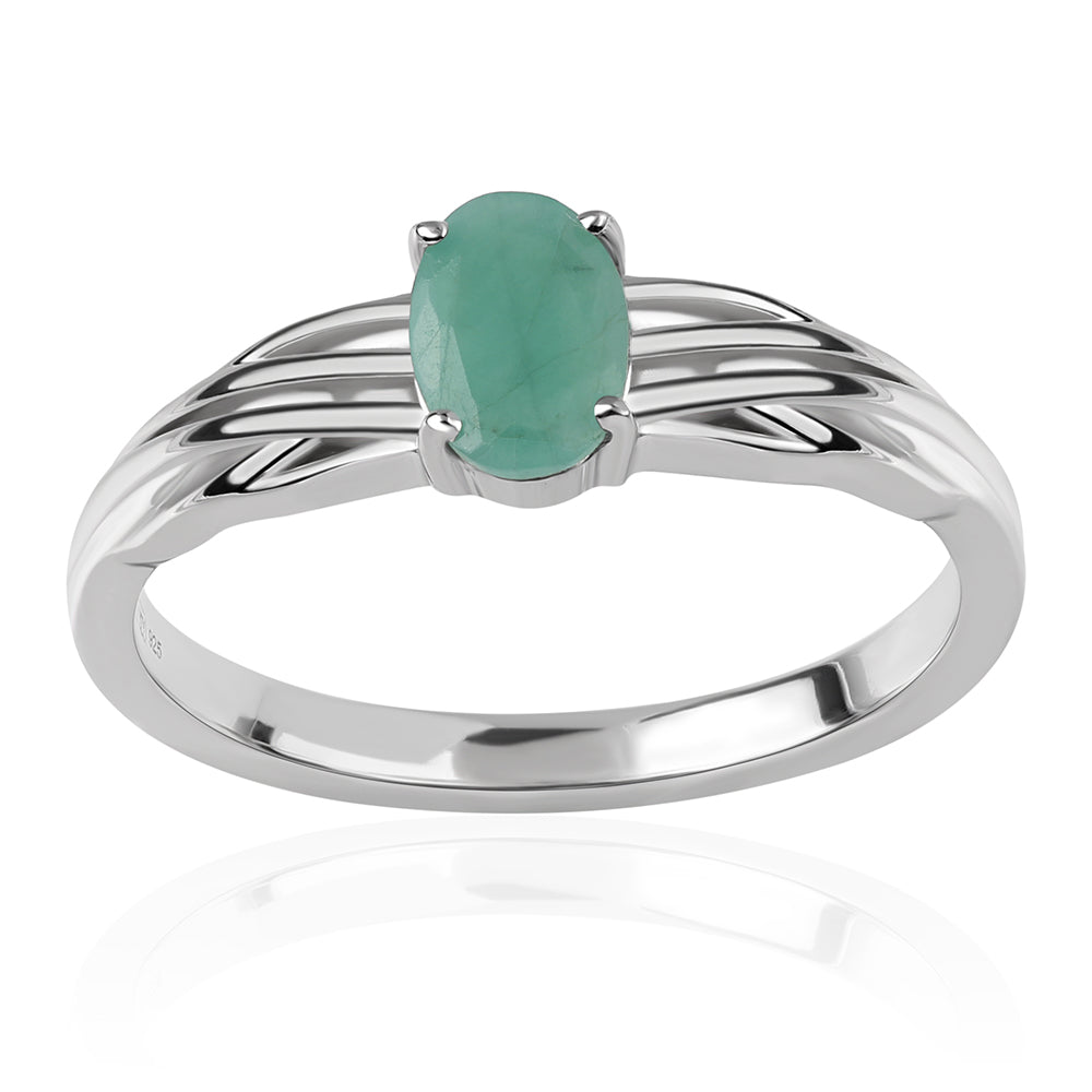 Stříbro 925/1000 - Prsten s Brazilským Smaragdem - Karátové číslo: 0.75. přibližná hmotnost: 2.71 gramů 1 